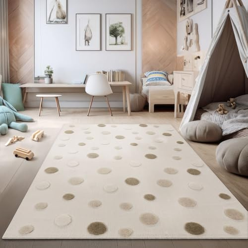 TT Home Alfombra habitación Infantil Alfombra de Juego punteada Efecto Alto-bajo Suave Tonos Naturales Estilo Fácil Cuidado, Tamaño:120x160 cm