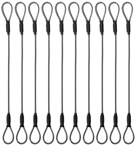 3.3mm Steel Wire Rope Outdoor Travel Security Cable Lock,Braided Steel Coated Safety Cable Luggage Lock,Safety Cable Wire Rope Chain Lock Double Loop Lightweight (Black, 12in/10Pcs)