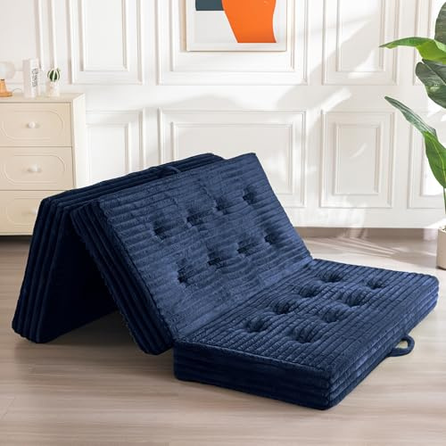 MAXYOYO Matelas Pliant 190*90*15cm, Matelas Pliable Rembourré de 15 cm avec Revêtement en Fausse Fourrure de Qualité Supérieure, canapé-lit Futon Pliable en Trois Parties pour Salon/Chambre d'amis