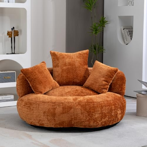 A ALFRESCOOL Puf perezoso sofá individual, saco de frijol, duradero y cómodo, respaldo alto, con 3 cojines y tela de chenilla, para salón, dormitorio, oficina, 108 × 108 × 52 cm (color naranja)