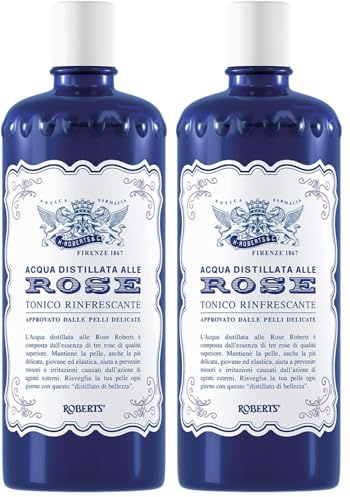 Acqua alle Rose, Tonico Viso con Acqua Distillata Alle Rose, Formula Rinfrescante con Proprietà Idratanti, Tonificanti e Lenitive, Rende la Pelle Giovane ed Elastica, 300ml (Confezione da 2)