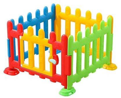 Colorido parque infantil para niños, barrera de seguridad para bebés en el interior, material seguro para que los niños jueguen y gateen.