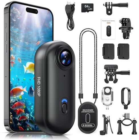 Hiwoor Cámara de Acción 360°, Mini Cámara Corporal POV, Subacuática 30m, WiFi, Gran Angular 120°, +10 Accesorios para Ciclismo, Viajes, Mascotas, Caminatas, Deportes + Tarjeta 64GB
