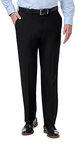 Haggar Men's Premium Comfort Classic Fit Flat Front Expandable Waist Pant, Black, 34Wx32L