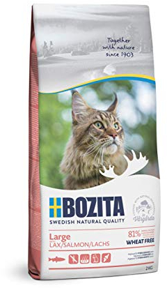 Bozita Large Weizenfrei Lachs – 2 kg Trockenfutter für große Katzenrassen – weizenfreies Katzenfutter mit 31 % Protein & 18 % Fett – für sensible Katzen – ohne Zucker & Gentechnik