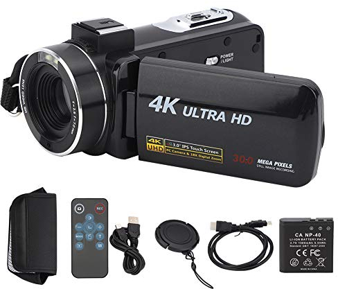 PUSOKEI Digitale Videokamera, 4K Anti-Shake-HD-Videokamera-Camcorder mit 3-Zoll-IPS-Touchscreen, 30,0 MP 18-Fach Zoom-Camcorder mit Akku und Fernbedienung