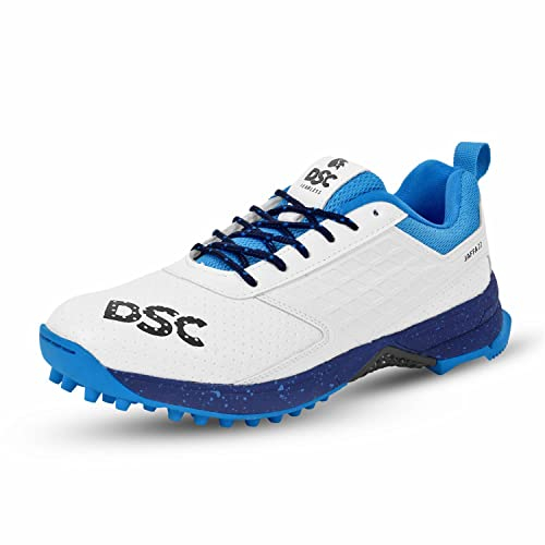 DSC Jaffa 22 Cricket Shoes | Color: White/Navy | Size: 12UK/13US/46EU | Mens & Boys | Material: Mesh | Breathable Mesh | Non-Slip Sole for Improved Durability for Stability
