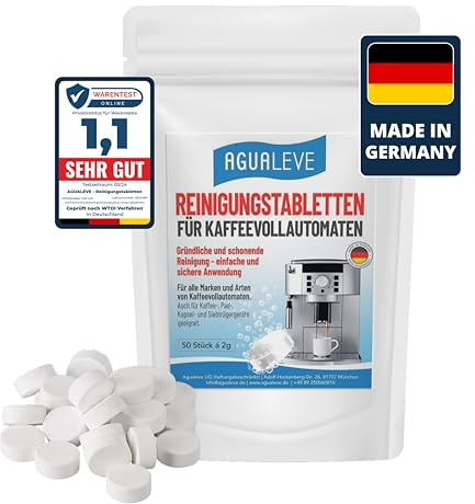 Reinigungstabletten 50 Stück | für alle Marken und Arten von Kaffeevollautoamten und Kaffeemaschinen, z. B. De’Longhi, Philips, Siemens, Saeco, Melitta, Krups, Miele | Markenqualität Made in Germany