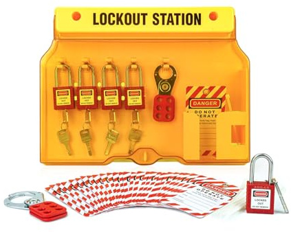Boviisky Lockout Tagout Station with Loto Devices - 5 Safety Padlocks, 2 Hasps, 25 Lockout Tags, 25 Nylon Ties, Lockout Tagout Kit Board for OSHA Compliance, 7052