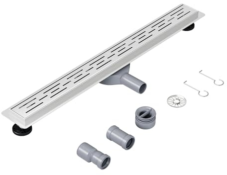 Neodrain Duschrinne 70cm Edelstahl Bodenablauf - 360° Siphon Duschablauf Extra Flach Ablaufrinne mit Geruchsstop Haarsieb und Abflussadapter Für Bad