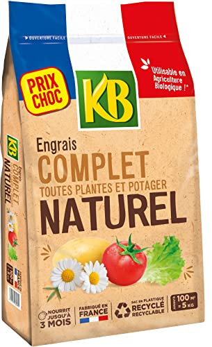 KB KBCOMP5 - Engrais Granulés Complet UAB 5 kg - pour 3 Mois de Nourriture équilibrée - pour des Fruits et légumes Plus abondants - Formule 100% Naturelle - pour 100m² fertilisés - Fabriqué en France