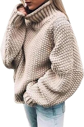CYXZX Pull col roulé, pull femme, pull uni femme, chaud, pull grosse maille, pull tricoté, gros pull oversize femme, haut, pull hiver, gros tricot, pull femme