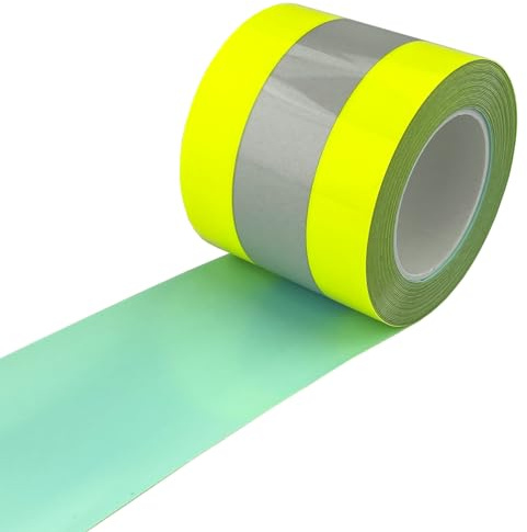 JINBING High Visibility Fluorescent Yellow Reflective Heat Transfer Vinyl Iron On Tape for Clothing 5cm x 5m (Yellow-Silver)