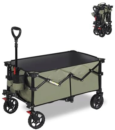 Chariot De Camping Pliant en Plein Air Chariot À Tirer Pliable Remorque 150KG Chariot De Plage Pliable Chariot De Jardin Portable Chariot À Main for La Pêche Pique-Nique Shopping Sports (Color : Gree