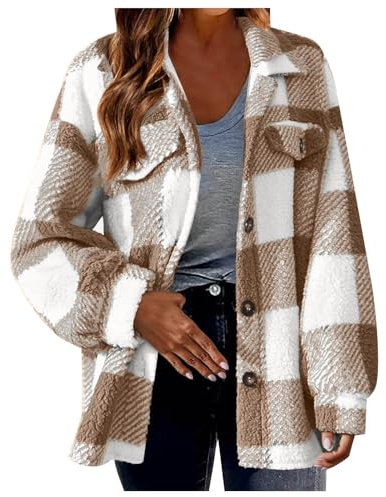 Meine bestellungen anzeigen Fleecejacke Damen Karierte Winterjacke Button Down Reverskragen Jacke Fleece Strickjacke Große Größen Sweatshirt Winter Mantel Lockere Oberteile Warm Outwear