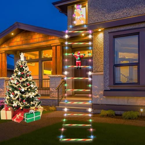 ADDLIVE LED-jultomtestege, 3,65 meter jultomte stege utomhus, jultomtedekoration utomhus med LED för inomhus, utomhus, julgran, fönster, juldekoration (8 lägen)