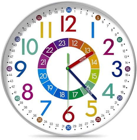 Wanduhr Kinder, Kinderwanduhr Lautlos, Kinder Wanduhr Lautlos, Wanduhr Ohne Tickgeräusche, Bunte Lernuhren, Lautlose Farbenfrohe Kinderwanduhr Lernwanduhren Für Wohnzimmer Küche Schule Kinderzimmer
