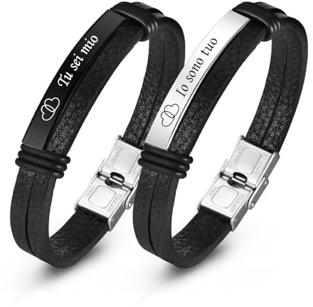 VNOX Pulsera de pareja para él y ella personalizada: pulsera de piel para pareja de novios con grabado de 19 cm, regalo de novio, novia, regalos para maridos, novios y esposas