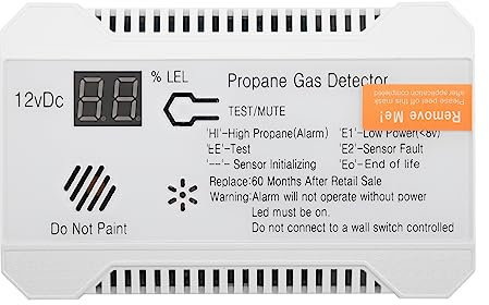 wudoo Detector de Propano 12V LPG Sensor de Gas Natural Alarma de Fuga 85DB Sirena para AutomóVil RV Hogar Medidor de Prueba de Propano Digital ()
