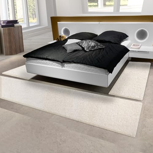 KARAT Discesa del letto a pelo lungo, facile da pulire, compatibile con riscaldamento a pavimento, set di tappeti Flokati 3 pezzi, 1 tappeto corridore 67 x 250 cm + 2 morbidi ponti 67 x 140 cm, bianco