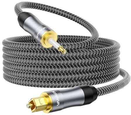 VANAUX Toslink to Mini Toslink Digital Optical Cable,S/PDIF Fiber Optic Audio Cable,24K Gold Plated for TV,Soundbars,Stereo Systems【Not A 3.5mm Auxiliary Plug】(25ft/7.6m)