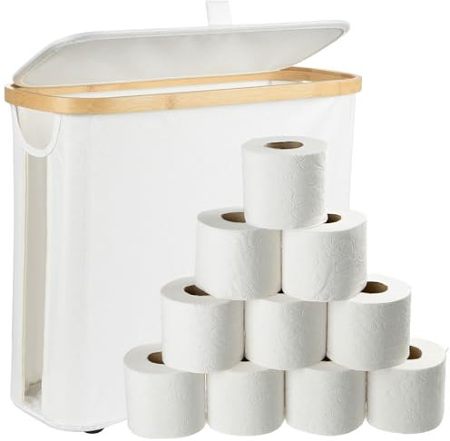 Cozary Contenitore Porta Carta Igienica con Coperchio – Organizer Bagno Pieghevole, Cestino Portaoggetti Salvaspazio, Impermeabile, 25L, 43x35x17cm