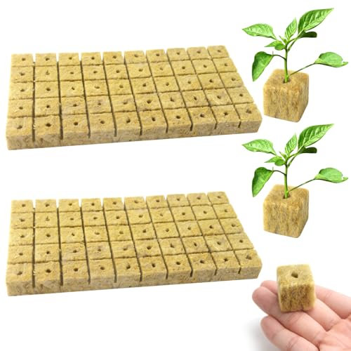 HAASIKI 100 Holes Rockwool Grow Cubes 25 * 25 * 25mm, Hydroponic Growing Greenhouse Soilless Cultivation Mini Compress Base Stonewool Starter Cubes for Plants Starting/Root Cuttings/Plant Growth