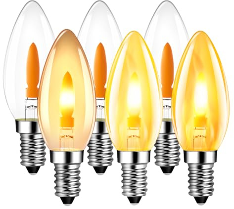 LVWIT Bombilla LED con Llama, Bombilla Retro con Llama Parpadeante E14, Luz Cálida de 1800K, Bombilla con Filamento Naranja de 35 Lúmenes, Ideal para Decoración Diaria, Navidad y Fiestas (6U, 2Modos)