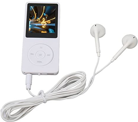 Lecteur Mp3/Mp4, écran de 1,8 Pouce Mémoire de 8 Go Extensible de 64 Go 30 Heures D'autonomie Léger Portable Multifonction Lecteur Mp3 avec Radio FM pour Hommes et Femmes (White)