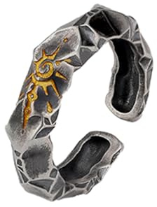 Auriselle Anello da Uomo Regolabile Rune del Sole D'Oro Anello Aperto Vintage Vichingo Retrò da Pollice Gotico Gioielli Regali per Uomini Ragazzi Padre, Nero