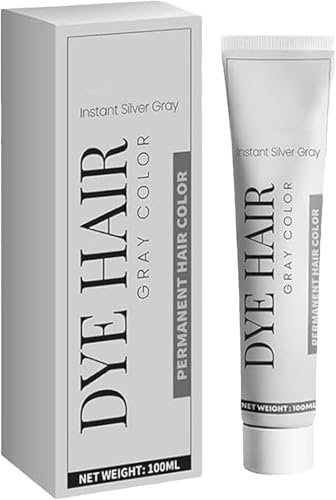 Rakiuty Coloration Cheveux Gris Permanente, Teinture Instantanée pour Cheveux Gris, Silver Grey, Crème Hydratante et Semi-Permanente
