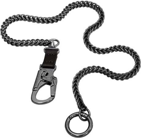Ahiller Cadena Para Billetera Hombre en Acero Inoxydable 63 cm Con Doble Cierre de Bloqueo Para Llaveros, Estilo Punk Cadena Cinturón Antipérdida Negra Con Eslabones Cuadrados Para Jeans Motociclistas