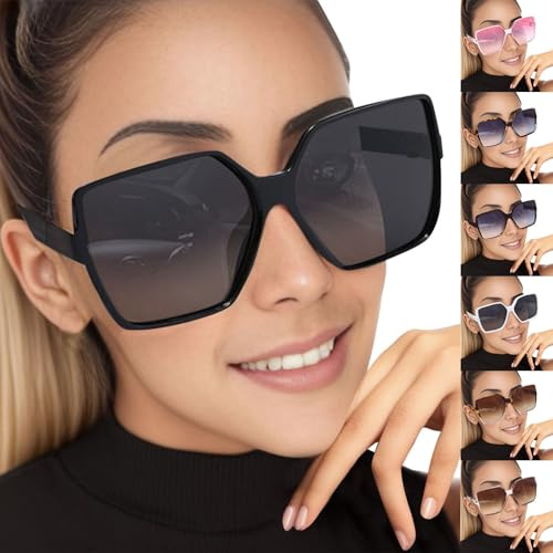 Générique Lunettes de soleil polarisées classiques pour femme - Grand rectangle tendance - Lunettes de soleil rétro surdimensionnées carrées - Monture durable