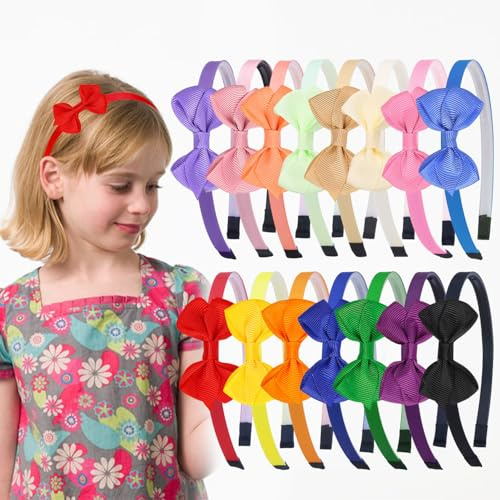 WJYX BOWS 15Pcs Girls Grosgrain Bow Headbands Kids Hair Band Accessories