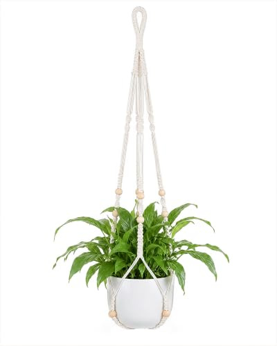Bamworld Suspension pour Plantes en Macramé, Pot Suspendu Décoration Boho à Main en Corde de Coton, pour Intérieur, Extérieur et Support Jardiniere Balcon