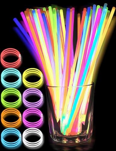 Glow Sticks Party Packs,100/200pcs Premium Party Supplies Glow in The Dark | Party Supplies for Adults Long Lasting 100/200 connectors Rave Neon Accessories Halloween Christmas Festival Party gift