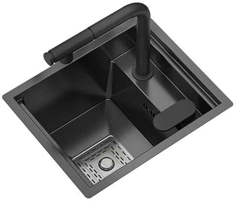 Lavello da cucina a vasca singola in acciaio inox con rubinetto estraibile, compatto, a scomparsa, per verdure, design salvaspazio (42 x 43 x 22,5 cm)