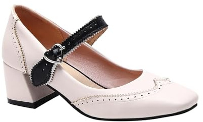 Stiletto Donna con Tacco Blocco Pumps Bride Caviglia Antiscivolo Fibbia Regolabile Bianco Scarpa Confortevole Punta Chiusa per Matrimoni Feste, beige, 40 EU