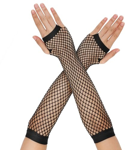 Fishnet Gloves Fingerless, Fish Net Arm Sleeves Stretchy | Mesh Fingerless Glove, for Women, for Emo Goth Punk 80s Scene, for Halloween Cosplay, Music Festival, Accessories