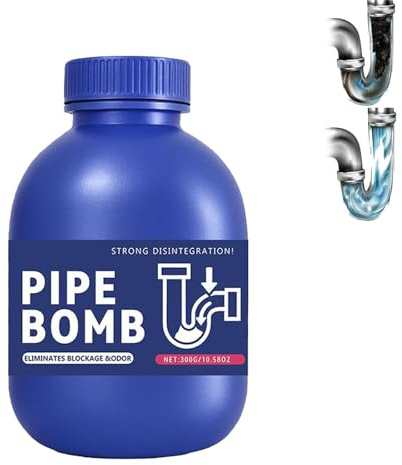 Bomba detergente per tubi, 300 g, pulitore per tubi, estremamente forte, potente pulitore di scarico per lavandino e scarico, forte escavatore per tubi, pulizia professionale per esterni, cucina (blue