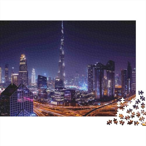 Nachtstadt Dubai Skyline Puzzle für Erwachsene, 1000 Teile, Geschenkidee für Familie, 52x38cm