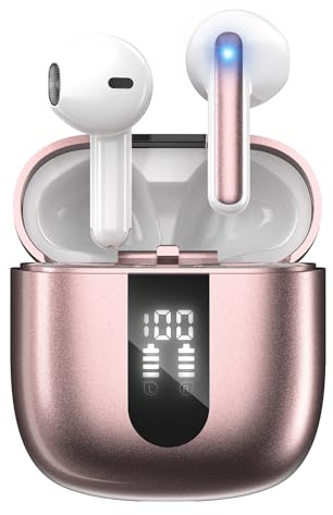 JBES Cuffie Bluetooth, Auricolari Bluetooth 5.4 In Ear Stereo con 4 Microfono ENC, 60 Ore Cuffiette Wireless Cancellazione Rumore, IP5 Auricolare per iPhone e Androide, Earbuds (Oro rosa)
