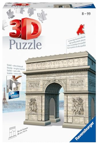 Ravensburger - Puzzle 3D Building - Arc de Triomphe - A partir de 8 Ans - 216 pièces numérotées à Assembler sans Colle - Accessoires de Finition Inclus - 12514