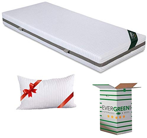 EvergreenWeb Orthopaedic White Mattress Height 20 cm + Visco Pillow Free Cold Foam Mattress H2 & H3 with Massage Effect Breathable Mite Proof Cover for Slatted Frame or Bed Italian