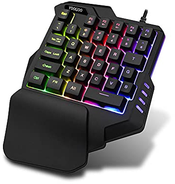 CHUYI Tastiera da gioco con una mano RGB retroilluminata a LED 35 tasti Mini tastiera da gioco professionale portatile Tastiera da gioco USB cablata a mano singola per gioco con palmo ergonomico