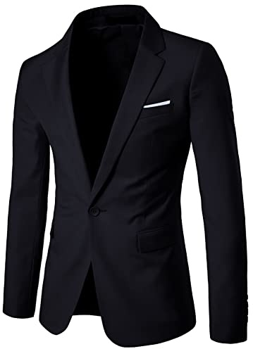 SHINROAD Herrblazer enkel knapp enfärgad nedfällbar krage plusstorlek jacka smala fickor kostym kappa för kontor svart XL