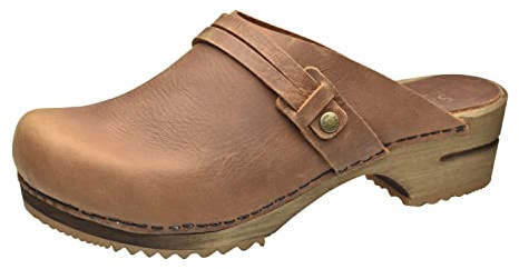 Sanita | Ursana Open Clogs | Original Handmade | Flexible Leather Clogs for Women | Brown | 36