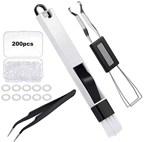GTIWUNG Kit de Limpieza de PC Herramienta de Limpieza, 2 en 1 Extractor de Teclas para Teclado Mecanico + 200 Piezas O-Ring Dampeners Juntas Tóricas + Cepillo de Limpieza de Teclado