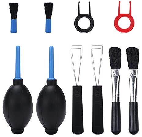 YIXISI 10 Stück Tastatur Reinigungsset: 2 x Luftgebläse, 2 x Tastaturkappen-Entferner, 2 x Tastenkappen-Abzieher, 2 x Mini-Bürste, 2 x Reinigungsbürste, für Laptops, Kameraobjektive, Brillen