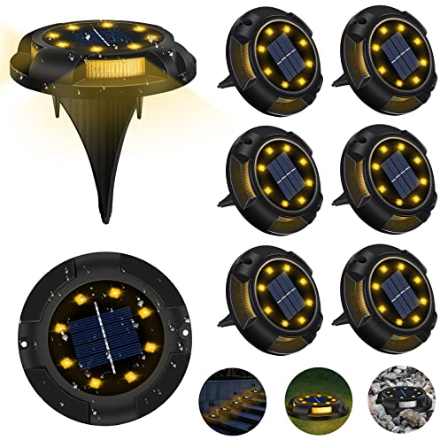 Swivel Disk Solar Powered Ground Lights, 12 LEDs Waterproof In-Ground Non-Slip Landscape Path Lighting for Pathway Garden Lawn Yard Patio Walkway Driveway As Seen On TV (Warm White)